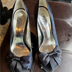 Elegant Navy Peep-Toe Heels with Bow Accent